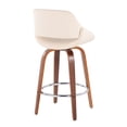 thumbnail image 4 of Lumisource Fabrico Mid-Century Modern Fixed-Height Counter Stool in Walnut Wood with Round Chrome Footrest and Cream Faux Leather - Set of 2, 4 of 7