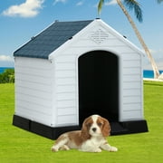 Plastic Dog House 28 inch Indoor Outdoor Dog Houses with Elevated Floor, All Weather Waterproof Doghouse, Easy to Assemble,Ventilation Design Pet House