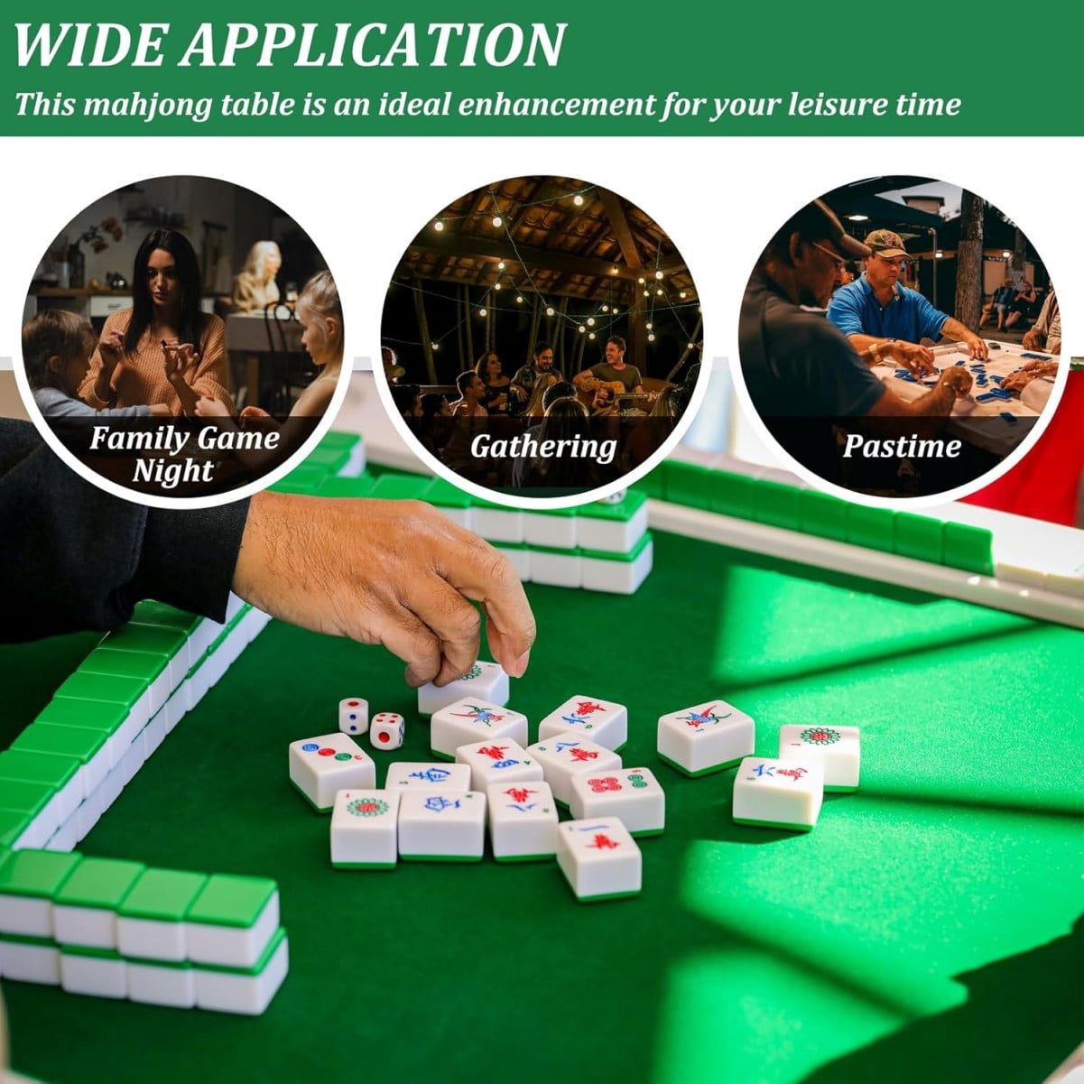 WSYW Mahjong Table with Folding Legs, 35.4x 35.4 Square Domino Game Table, Portable 4 Player Board Game Table with Cup Holders, Chip Grooves and Green Table Felt, White