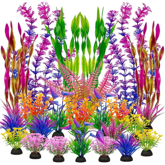 Aquarium Decor Plastic Plants, 25Pcs Fish Tank Plants, Colorful Fish Tank Decor, Artificial Aquarium Décor, Fish Tank Accessories for Betta and Goldfish Tank