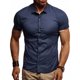 thumbnail image 4 of Camisas s Para Hombre Manga Corta Corto Collar Solid Casual Turn camisa descendente Button Men's Business Affairs Camisas Men (Navy, XXL), 4 of 7