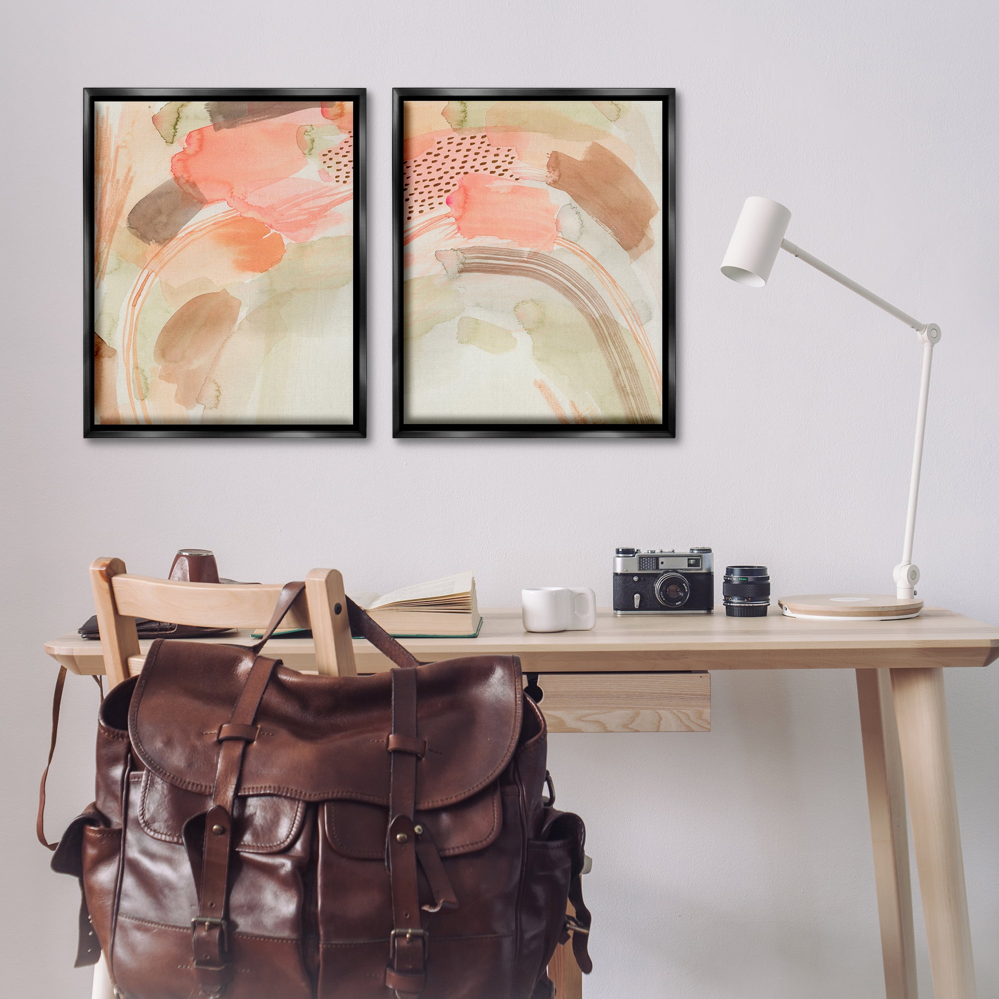 Stupell Industries Pink Peach Abstract Watercolor Abstract Painting Black Floater Framed Canvas Art Print Wall Art, 31 x 25, Set of 2