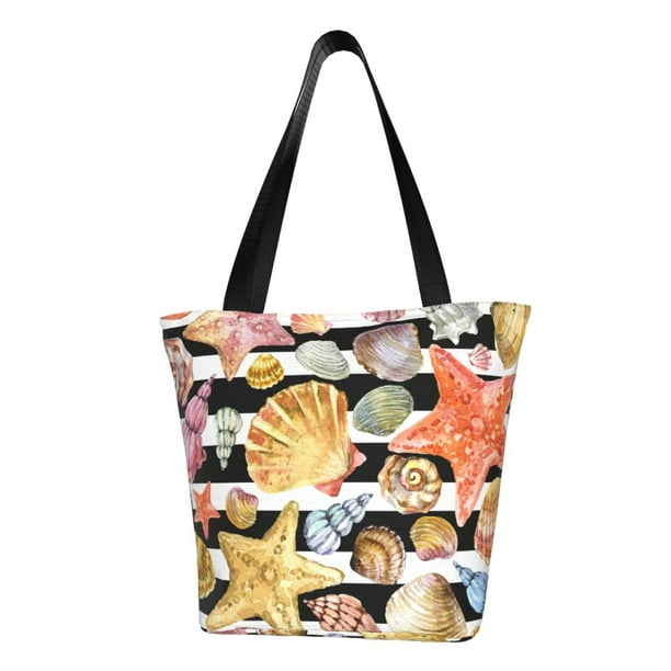 Fotbe Sea Shell Bolsa de Playa con Estampado, Bolsa de Hombro, Bolsa de Mano Espaciosa, Bolsa de Viaje Ligera, Bolsa de Compras Versátil