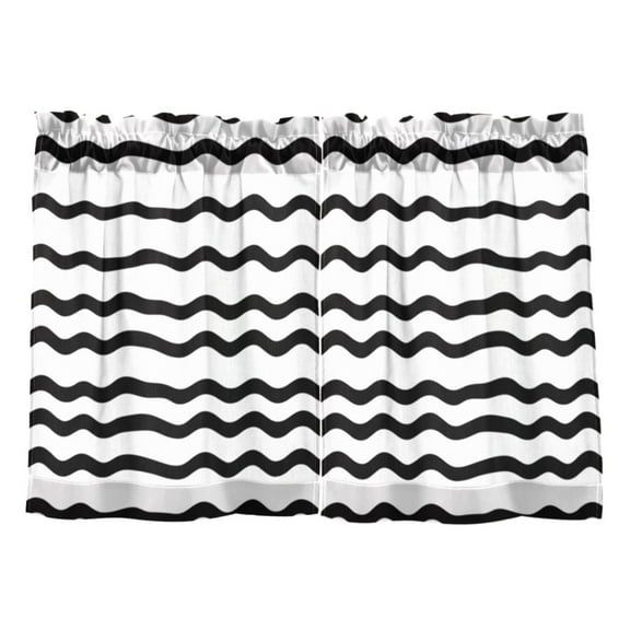 Modern Wavy Pattern Kitchen Curtains Tier Set 27x24 Inch 2 Panels Semi Sheer Light Filtering Privacy UV Protection