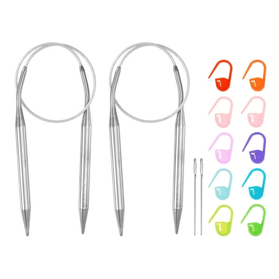 Uxcell 2pcs Knitting Needles Size US 10.5(6.5mm) Circular Needle 16 Inch(40cm) Round Metal Stainless Steel Needle with Needle for Handmade Projects DIY Knitting