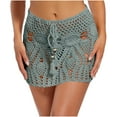 thumbnail image 2 of XUNKUSGA Beach Cover Ups for Women Fashion Tie Waist Crochet Mini Skirts for Women Soild Color Drawstring Hollow Out Knit Beach Skirt for Holiday S-L,Blue, 2 of 5