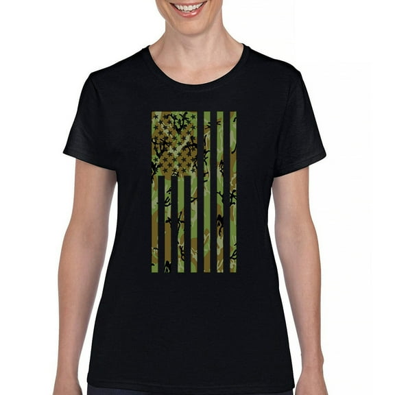Camo American Flag T-Shirt USA Military Proud Army Veteran RED Friday 4th of July Camouflage Patriot Women's Tee