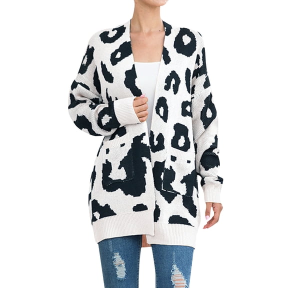 Sweaters for women Women's Long Sleeves Open Front Leopard Print Knitted Sweater Cardigan Coat Outwear christmas sweater women