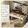 thumbnail image 3 of GALAXHERO Farmhouse Vanity Desk, Makeup Table Set with Mirror and Lights, Dressing Table with 2 Drawers and 2 Cabinets, Hair Dryer Holder for Bedroom, White, 3 of 9