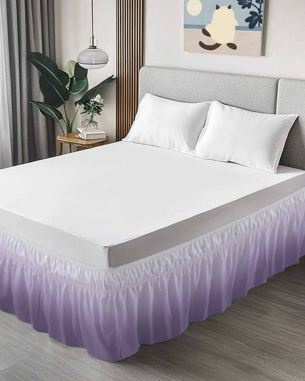 Purple Gradient Bed Skirt Queen Size 16" Drop Ruffled Wrap Around Bed Skirts Adjustable Elastic Bedskirt Dust Ruffle for Queen Size Bed