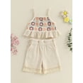 thumbnail image 3 of AceBaby Toddler Baby Girl Summer Outfit,6M-4T Floral Design Ruffled Trim Sleeveless Tank Tops and Tassel Shorts 2Pcs Set, 3 of 9