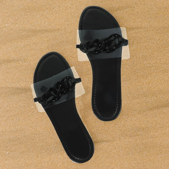 DEEPCRAFF Women Flat Sandals In Black Color With Non-slip Sole For Beach Wedding And Banquet 1 Pair