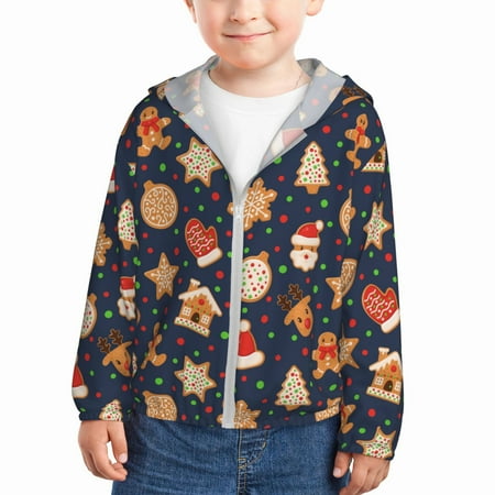 

Sun Hoodie for Kids Holiday Gingerbreads Long Sleeve Swim Fishing Shirts Sun Protection Zip Up Jacket Clothing Athletic Hoodie