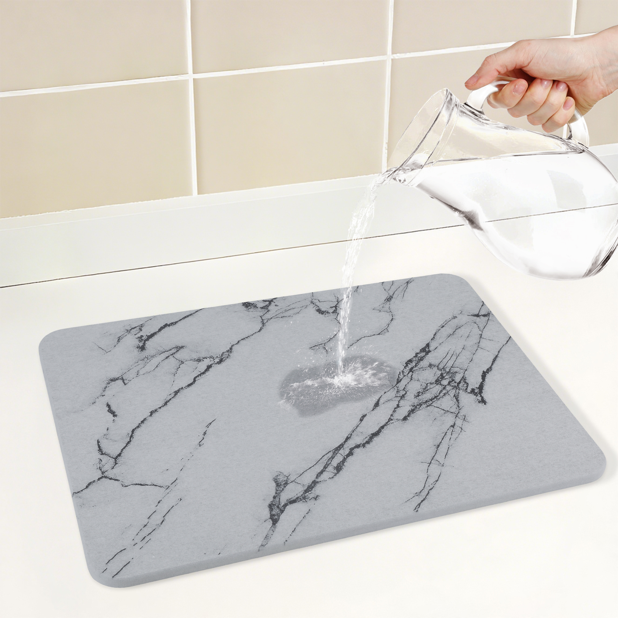 Unique Bargains Marbled Diatomaceous Stone Dish Drying Mat for Kitchen Gray