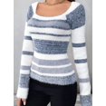 thumbnail image 4 of Women'S Pullover Striped Knit Square Neck Sweater Color Block Long Sleeve Cute Trendy Fuzzy Sweaters Blue XS, 4 of 9
