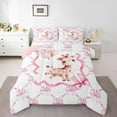 thumbnail image 2 of Erosebridal Pink Bowknot Comforter Set,Cartoon Giraffe Bedding Set,Cute Animal Down Comforter,Watercolor Bow Knot Reversible Bed Set with 2 Pillowcases Lightweight,Full, 2 of 7