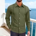 thumbnail image 2 of Cmfcve Mens Cuban Guayabera Shirt Long Sleeve Casual Dress Linen Button Down Shirts Fashion Loose Fit Shirt Jackets, 2 of 9