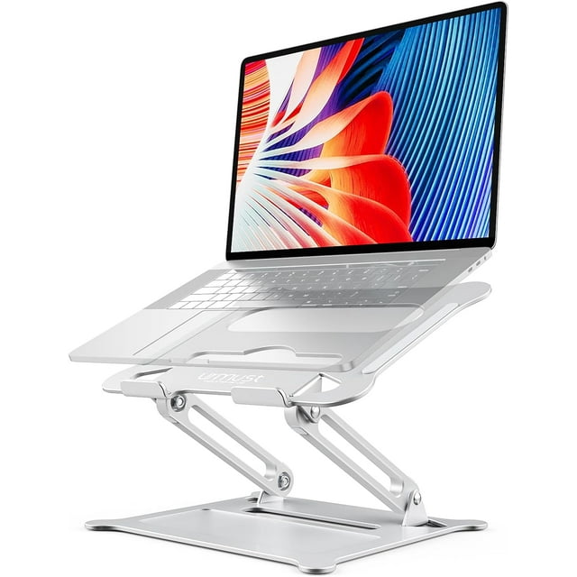 Adjustable Laptop Stand Ergonomic with Rotating Base Foldable & Portable Laptop Riser Compatible with MacBook Dell HP Lenovo and Other Laptops (Silver)