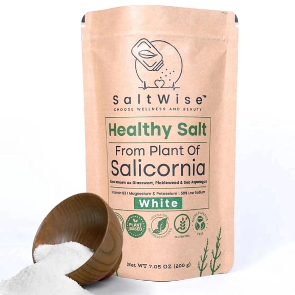 SaltWise Salicornia White Salt – Low Sodium Salt Substitute, Plant-Based, Kosher