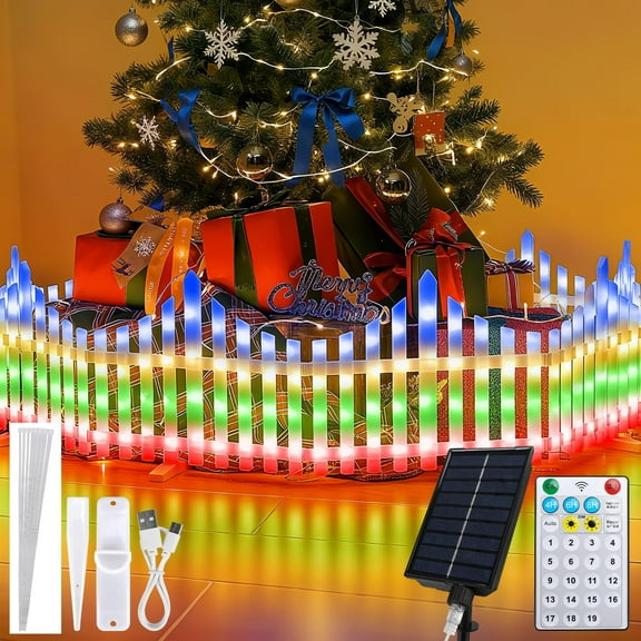 Solar Fence Lights Outdoor 8 Pack, 19 Lighting Modes Waterproof Garden Lights with Remote, Multi-Color Decorative Christmas Fence Lights for Yard,Path(13" L x 11" H)