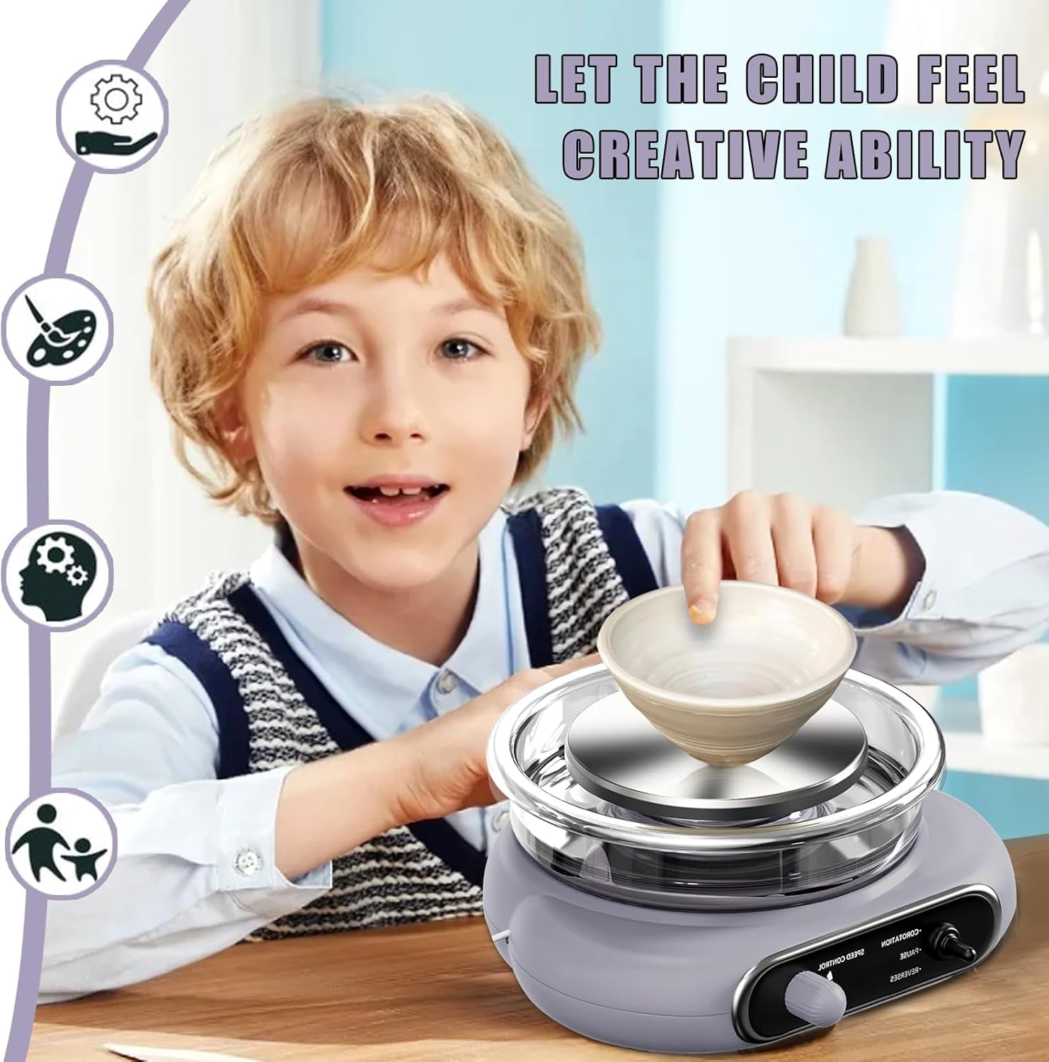 Mini Pottery Wheel - 4.7Inch Rotating Electric Pottery Wheel, Pottery Wheel for Adults,Comes with 8Plastic Tools and 6Clay Sets,Suitable for Kids,Teenagers and Adults Beginners Craft Clay Kit