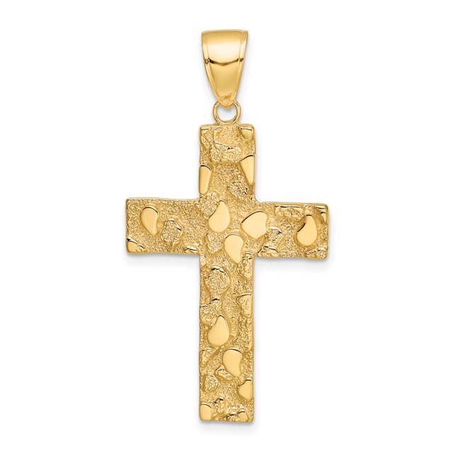 14k Yellow Gold Nugget Cross Necklace Charm Pendant Religious Latin