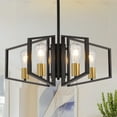 thumbnail image 1 of 4-Light Black Gold Farmhouse Chandelier Dining Room Light Chandelier Geometric Lantern Pendant Light, 1 of 7