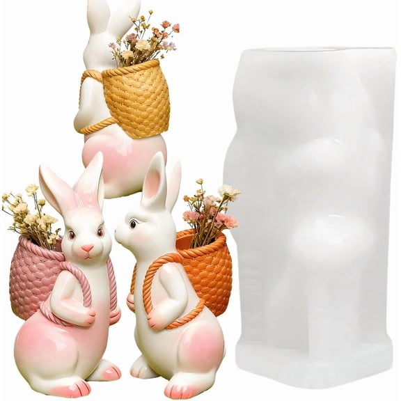 3D Easter Bunny Mold Small Rabbit Silicone Molds for Resin Plaster Candle Clay Epoxy Molds Flower Basket Bunny Decorations Easter Home Decor Ornaments Cute Animal Mould Resin Molds for Crafts