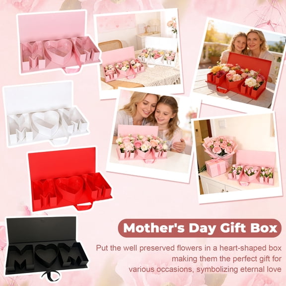 Mom Gift Box Mothers Day Gift Packaging Box Fillable Cardboard Gift Box for Flowers Chocolate Jewelry Mother's Birthday Gift Decorative Gift Box for Mom Present Packaging