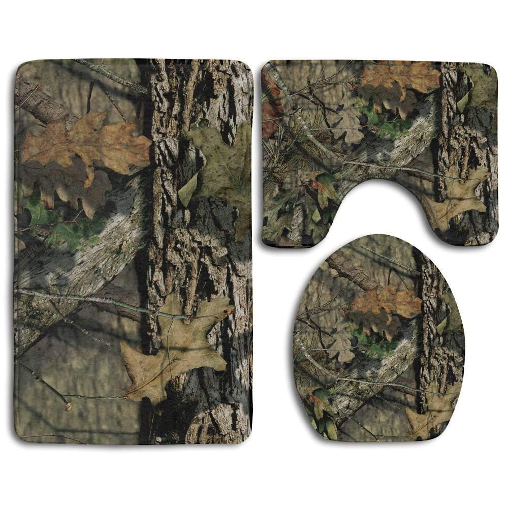 PUDMAD Camouflage Camo Tree 3 Piece Bathroom Rugs Set Bath Rug Contour