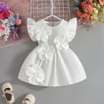 thumbnail image 4 of FINALGANG Girls Dress Toddler Solid Color Flutter Sleeve Crewneck Dress With 3D Floral Appliques Flared Party Dress For Casual Formal Daily Wear, 4 of 7