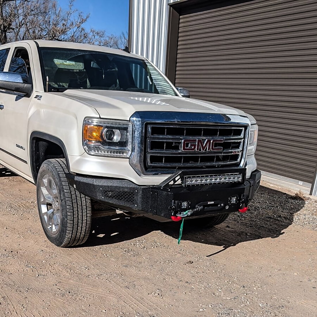 Vijay Compatible with 2014-2015 GMC Sierra 1500 Front Bumper Textured Steel with Light and D-ring