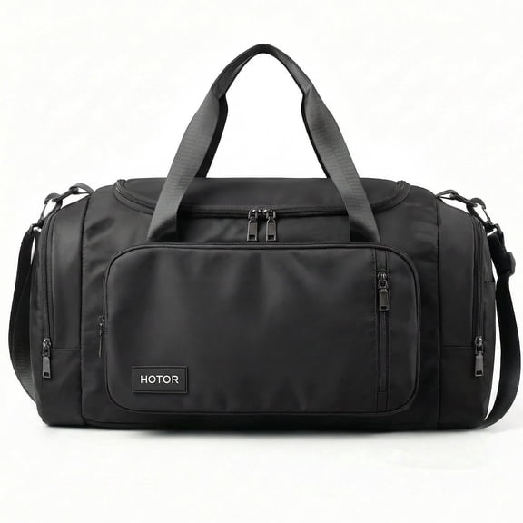 HOTOR Gym Duffle Bag with Shoe Compartment, Adjustable Strap and Luggage Sleeve, Black, 20.5 x 11.0 x 10.6"