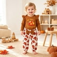 thumbnail image 4 of YDFCWXW Outfits Baby Girl My First Thanksgiving Romper+Polka Dot Pant+Headband Baby Girl Clothes Set (Coffee, 0-3 Months), 4 of 5