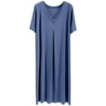 thumbnail image 2 of Oksale Modal Nightgown for Women Casual V Neck Sleep Dress Short Sleeve Night Gown Solid Color Pajama Dress Soft Comfortable Sleep Shirt 2025 Blue XL, 2 of 8