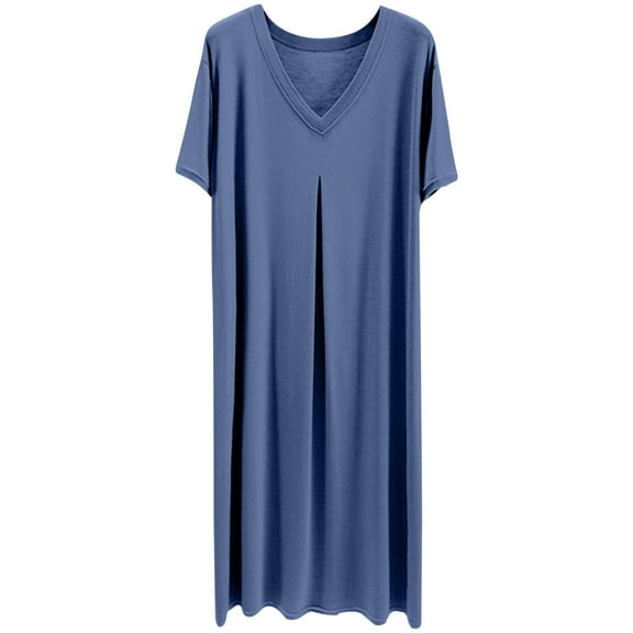 Yijfswar Long Nightgown for Women V Neck Sleepshirt Short Sleeve Nightshirt Plain Pajama Dress Plus Size Sleepwear