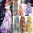 thumbnail image 4 of Women' s Chiffon Boho Skirt Sexy Floral Long Skirt High Waist Flared Pleated Beach Skirt, 4 of 5
