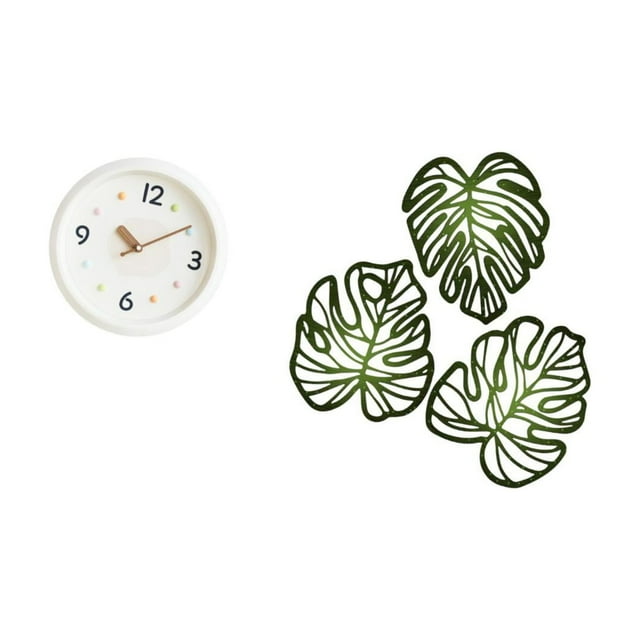Reloj de pared,Reloj de pared decorativo,moderno y elegante,Reloj de pared redondo silencioso,sin tictac,ideal para regalar.,Placa de pared con hojas de palma,Decoración de pared de madera con