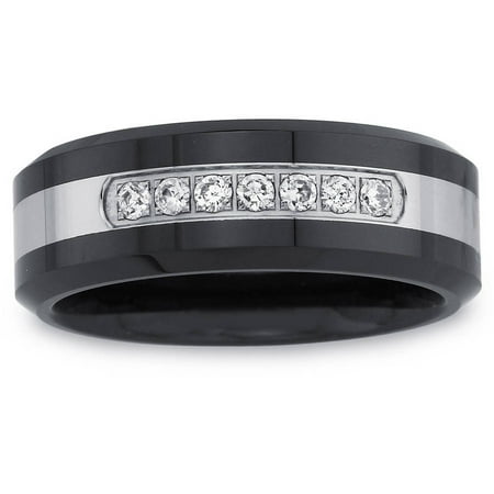Black Hills Diamond Bands - Men's 0.15 Carat T.W. Diamond Black Ceramic and Stainless Steel Wedding Band (H-I I2 I3)