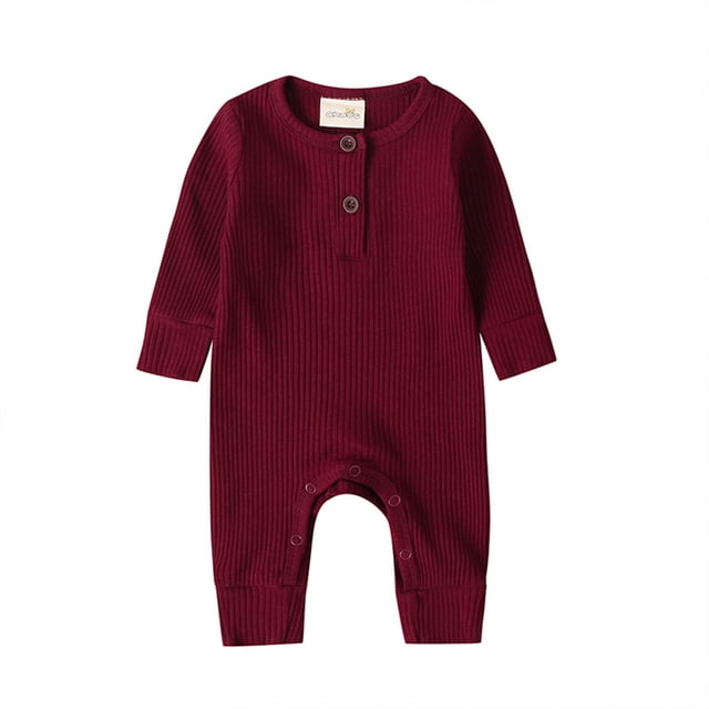 Gupgi Baby Boy Girl Button Romper One Piece Solid Color Knit Ribbed Jumpsuit