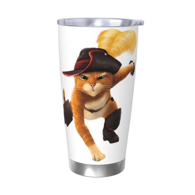Vaso de 20 oz de El Gato con Botas, taza de viaje de café con aislamiento al vacío de acero inoxidable, taza de café, taza de viaje con tapa, taza térmica para exteriores