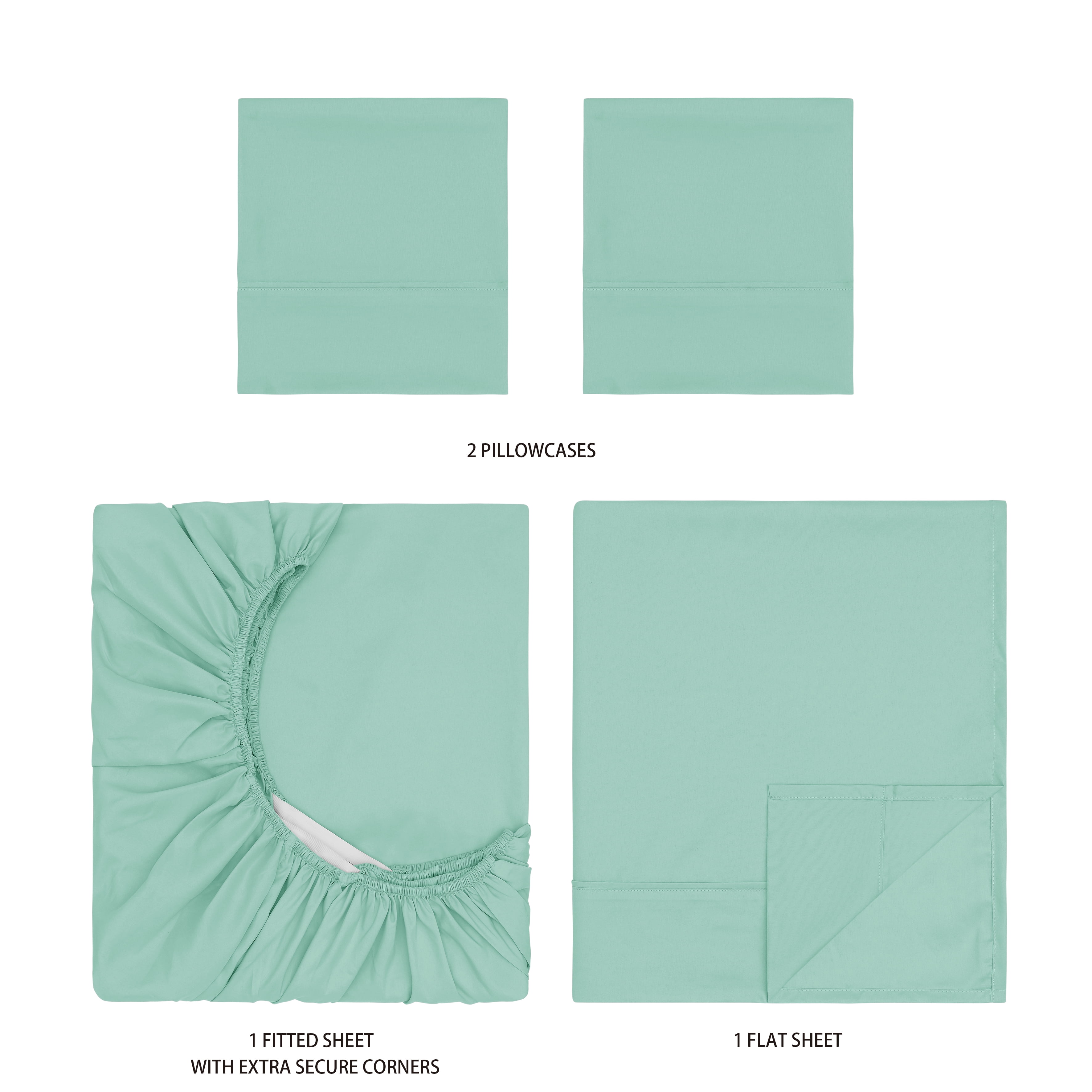 Mainstays Super Soft Brushed Microfiber Bed Sheet Set, Green Mint, Full, 4 Piece
