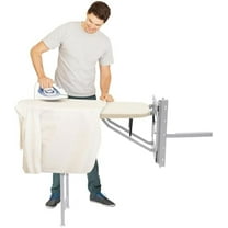 Pull-Out Ironing Board for Cabinet, Hideaway Foldable Ironing Board with Beige Cover, Slide-Out Wall-Mounted Ironing Station, Space-Saving Iron Board for Wardrobe or Drawer Installation