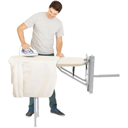 Pull-Out Ironing Board for Cabinet, Hideaway Foldable Ironing Board with Beige Cover, Slide-Out Wall-Mounted Ironing Station, Space-Saving Iron Board for Wardrobe or Drawer Installation