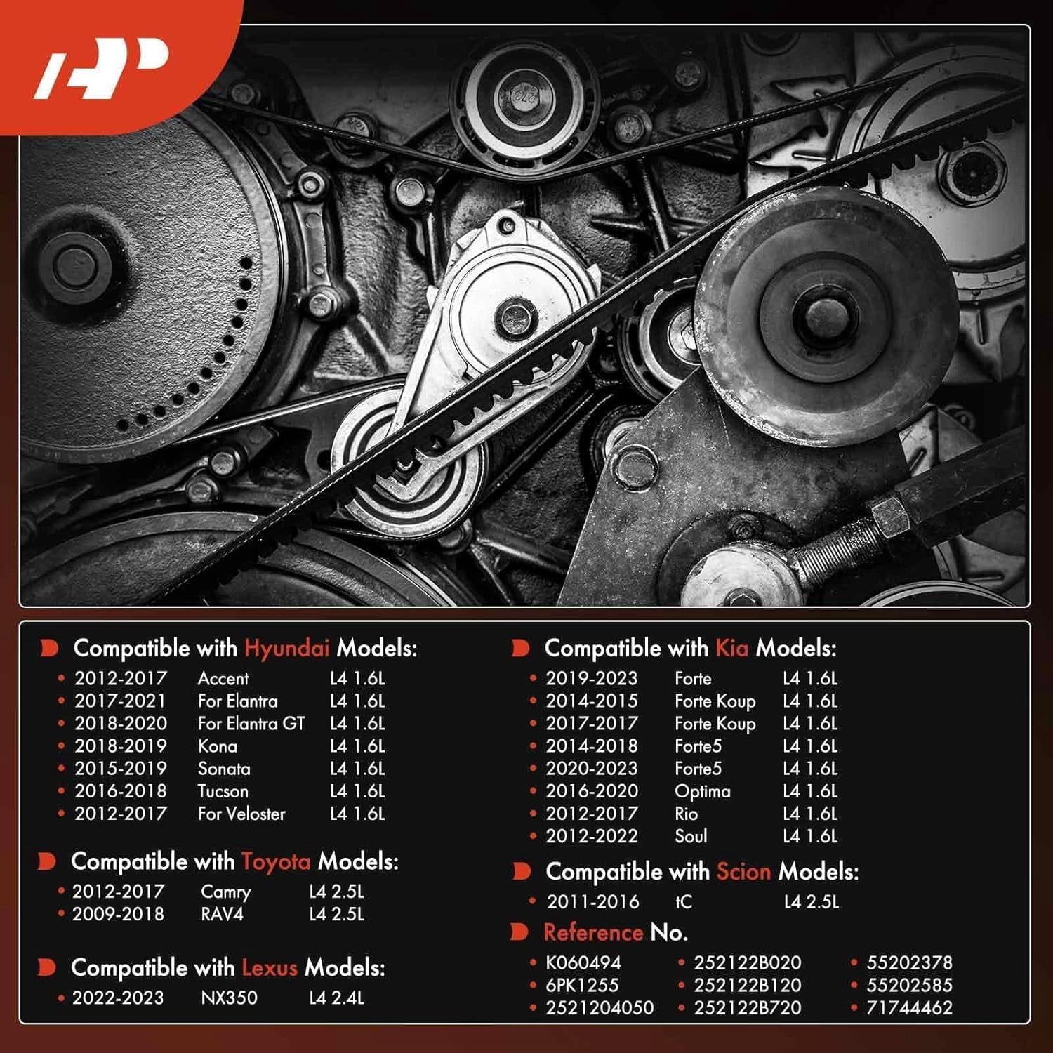 A-Premium Engine Serpentine Drive Belt Compatible with Toyota, Hyundai, Kia & Lexus Cars - Camry, RAV4, Elantra, Sonata, Accent, Tucson, Veloster, Kona, Soul, Optima, Rio, tC, NX350, & More