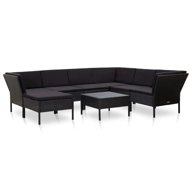 vidaXL Ensemble de Salon de Jardin 8 Pcs avec Coussins en Rotin Poly Noir