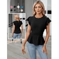 thumbnail image 6 of Women's Dressy Casual Blouses Business Ruffle Short Sleeve Tops Summer Crew Neck Smocked Shirts, 6 of 7