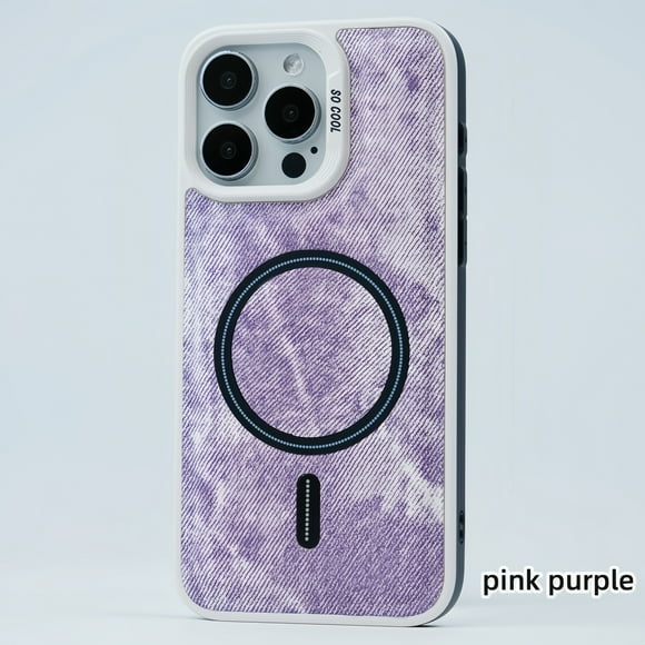 Compatible with Apple iPhone 15 Case with Strong Magsafe, Ultra Slim Cool Denim Fabric Camera Frame Protection Shockproof Anti-Slip Cover Phone Case for iPhone 15, Pink Purple