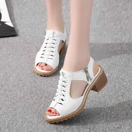 

Womens Sandals Gnobogi Women Sandals Thick Heel Mid Hollow Roman Heel Hollow Middle Heel Shoes