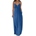 thumbnail image 1 of Tumotour Robes d'Été pour Femmes Camisole Longue Robe Maxi Fluide Col en V Bretelles Spaghetti Robe d'Été avec Fermeture Éclair Décontractée Robe Unie pour Plage Sortie Fête Rendez-Vous, 1 of 7